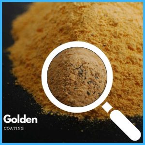 Een close-up van Golden Coating, met een glanzende gouden kleur en een knapperige textuur.