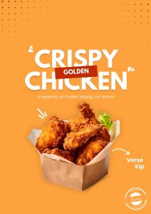 Gouden, knapperige fried chicken geserveerd met een bijgerecht naar keuze.